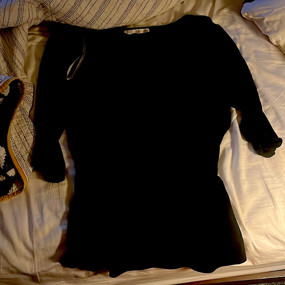 Boston proper black shirt- cinched at waist. So cute!